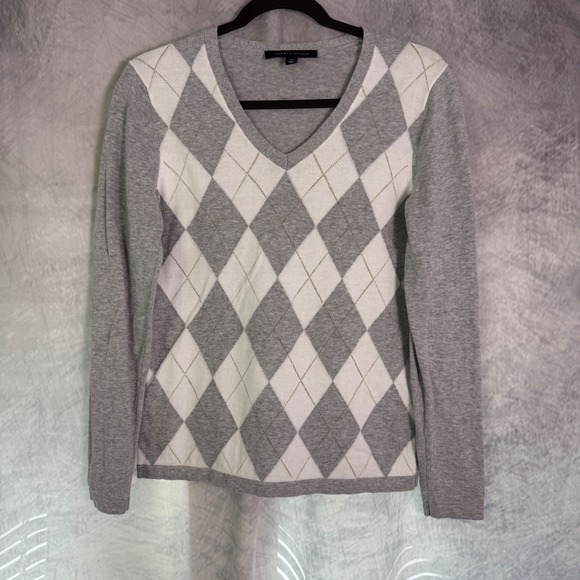 Tommy Hilfiger Argyle Sweater Women's Sz S V-Neck preppy tenniscore old money - Picture 1 of 9